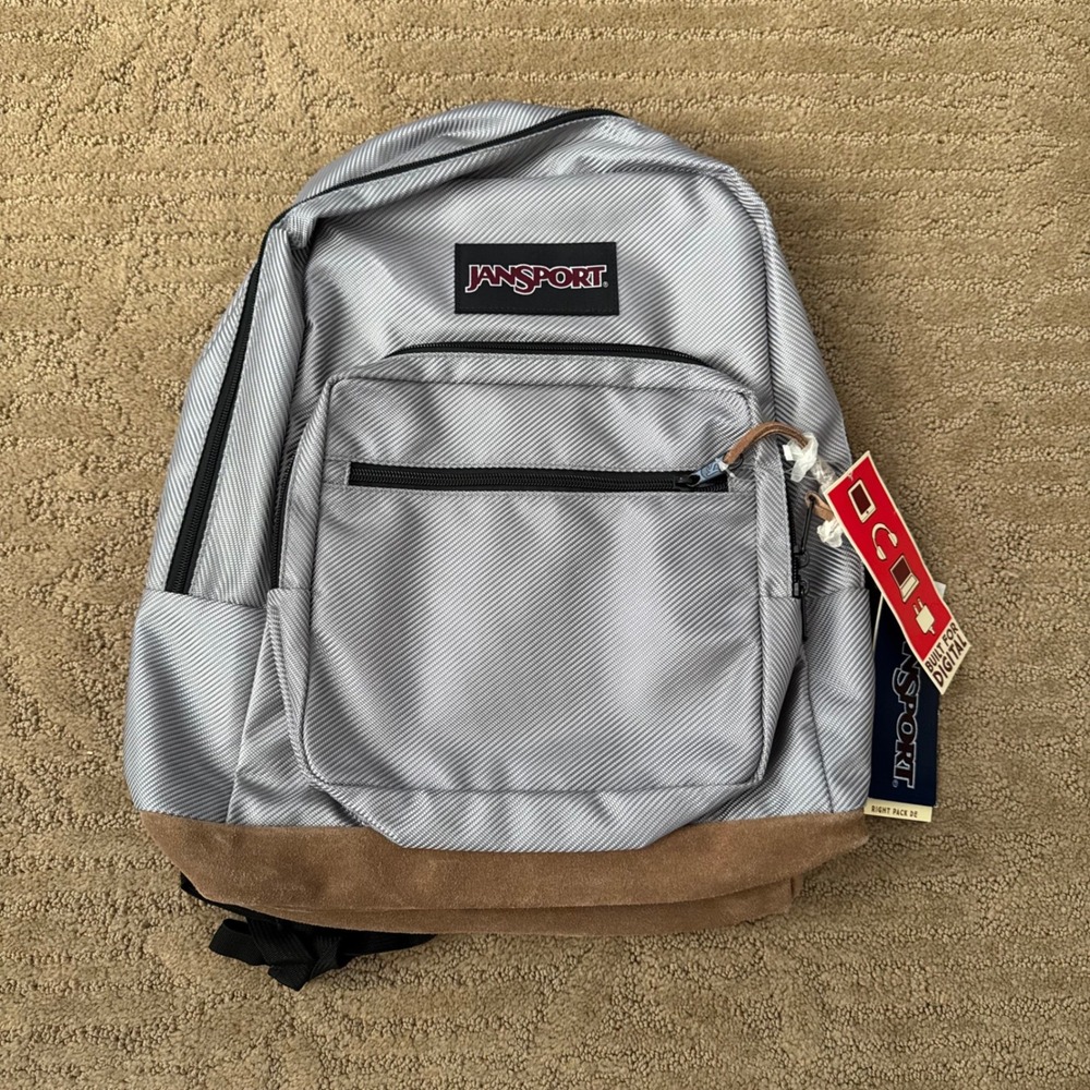 JanSport Right Pack DE Metallic Weave Silver‎ Backpack Suede Bottom JS00T58T